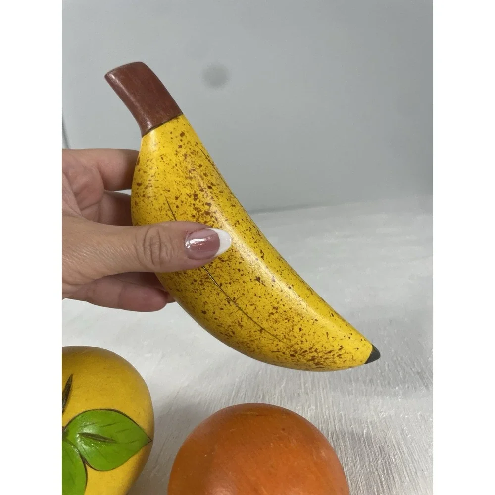 Wooden Fruit Banana Watermelon Orange Lemon‎ Art Deco MCM Painted Decorative